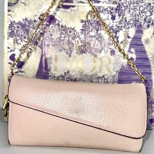 Authentic CHRISTIAN DIOR Tan Leather Wallet on Chain with DIOR Gold Tone Charm